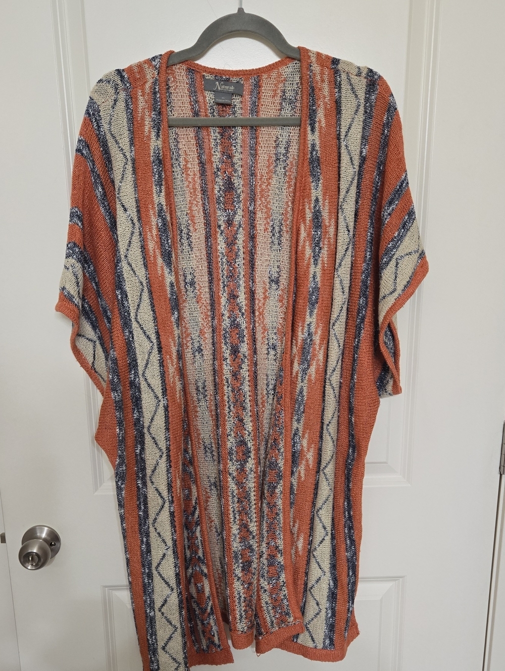 Natural Reflections Rust, Navy and Cream Open-Weave Cardigan
